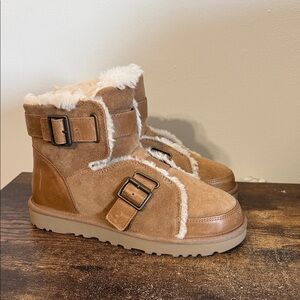 UGG Women's Dune Mini Buckle boots Chestnut suede plush lining buckle straps